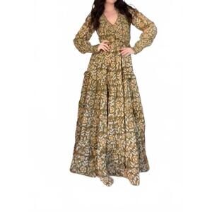 NEW GARDENBELLE organic cotton block printed maxi dress in olive floral